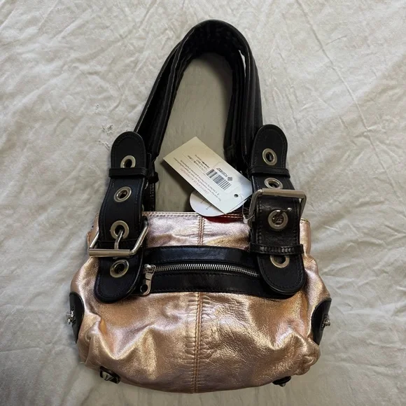 Pheobe Philo Rose Gold Chloe Black/Metallic Leather Double Zip Shoulder Bag - Picture 3 of 15